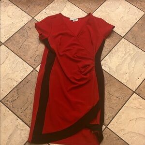 Elegant bodycon Red Dress with Black Accents